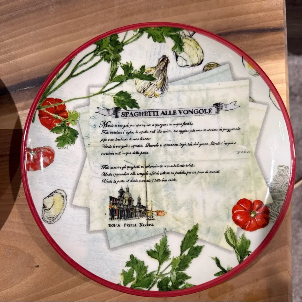 Williams Sonoma Ceramic Recipe Salad Plates with Red Rims  (Set of 6)